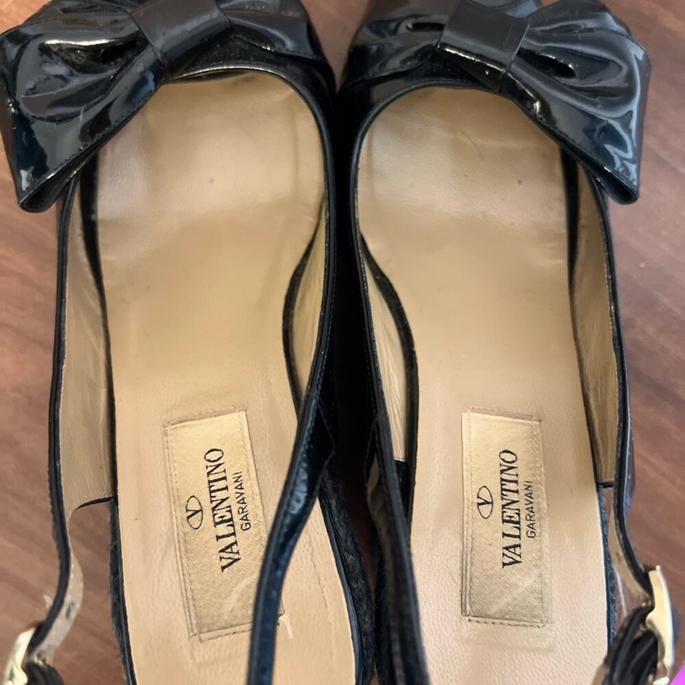 Valentino Black Patent Leather Mena Espadrille Wedge Slingback Sandal Size 5.5 - Picture 5 of 8